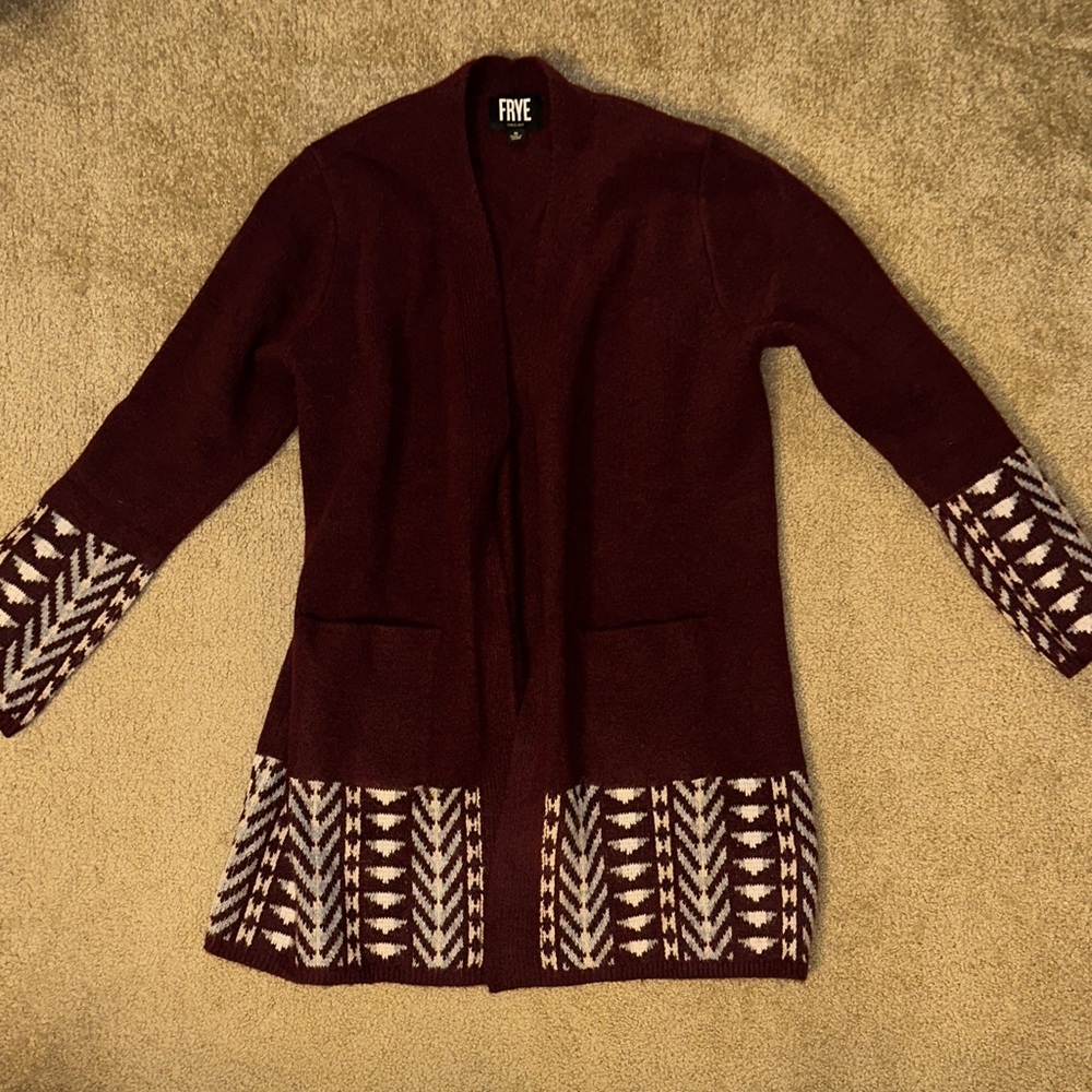 Frye Maroon and Beige Women's Cardigan
